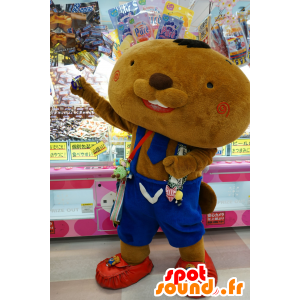 Mascot Bibatche-kun bever brun, med kjeledress - MASFR25708 - Yuru-Chara japanske Mascots