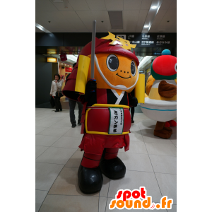 Mascotte de guerrier, de samouraï en tenue rouge, jaune et noire - MASFR25709 - Mascottes Yuru-Chara Japonaises