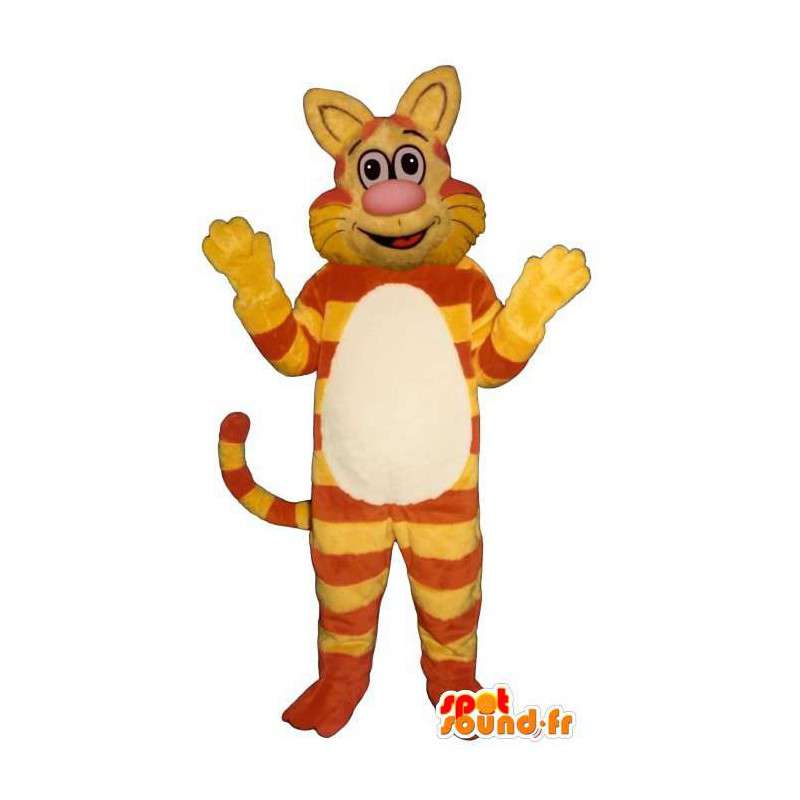 Mascot gato anaranjado y amarillo, divertido y original - MASFR006819 - Mascotas gato