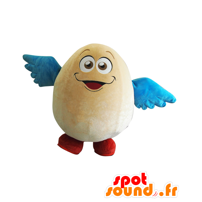 Mascot Fukuppi, beige ei met blauwe vleugels - MASFR25711 - Yuru-Chara Japanse Mascottes