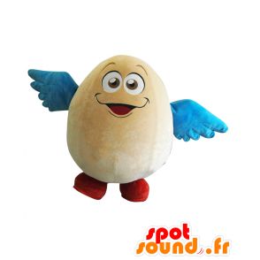 Fukuppi maskot, beige ägg, med blå vingar - Spotsound maskot