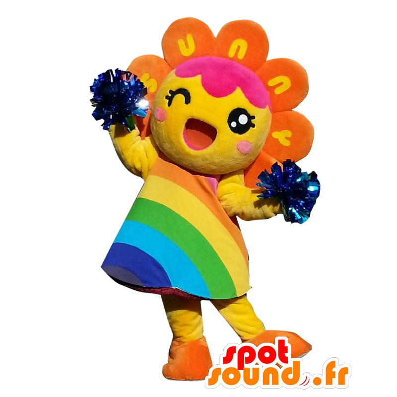 Sunny-Chan maskot, sol, färgglad blomma - Spotsound maskot