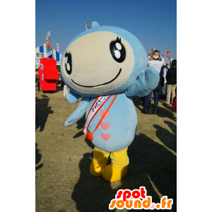 Mascot Az Flash, homem azul e branco, com corações rosa - MASFR25716 - Yuru-Chara Mascotes japoneses