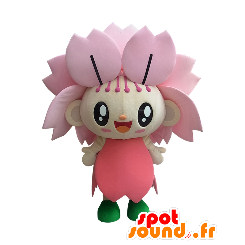 Mascotte de Melun chan, jolie fleur rose, très souriante - MASFR25718 - Mascottes Yuru-Chara Japonaises