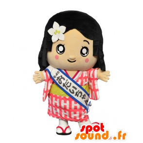 Maskotti Dai-chan, brunette tyttö, pukeutunut vaaleanpunainen ja valkoinen - MASFR25719 - Mascottes Yuru-Chara Japonaises