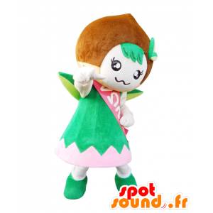 Kurimin mascotte, sneeuwman, elf groen en wit, zeer glimlachen - MASFR25721 - Yuru-Chara Japanse Mascottes