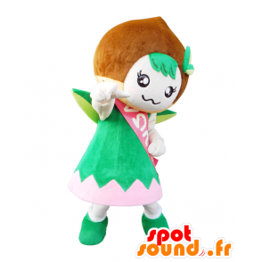 Kurimin maskot, sněhulák, elf zelené a bílé, velmi usměvavý - MASFR25721 - Yuru-Chara japonské Maskoti
