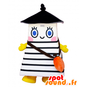 Mascotte Nishinoto Akari, faro, chiesa, tempio in bianco e nero - MASFR25725 - Yuru-Chara mascotte giapponese