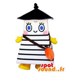 Mascot Nishinoto Akari, farol, igreja, templo preto e branco - MASFR25725 - Yuru-Chara Mascotes japoneses