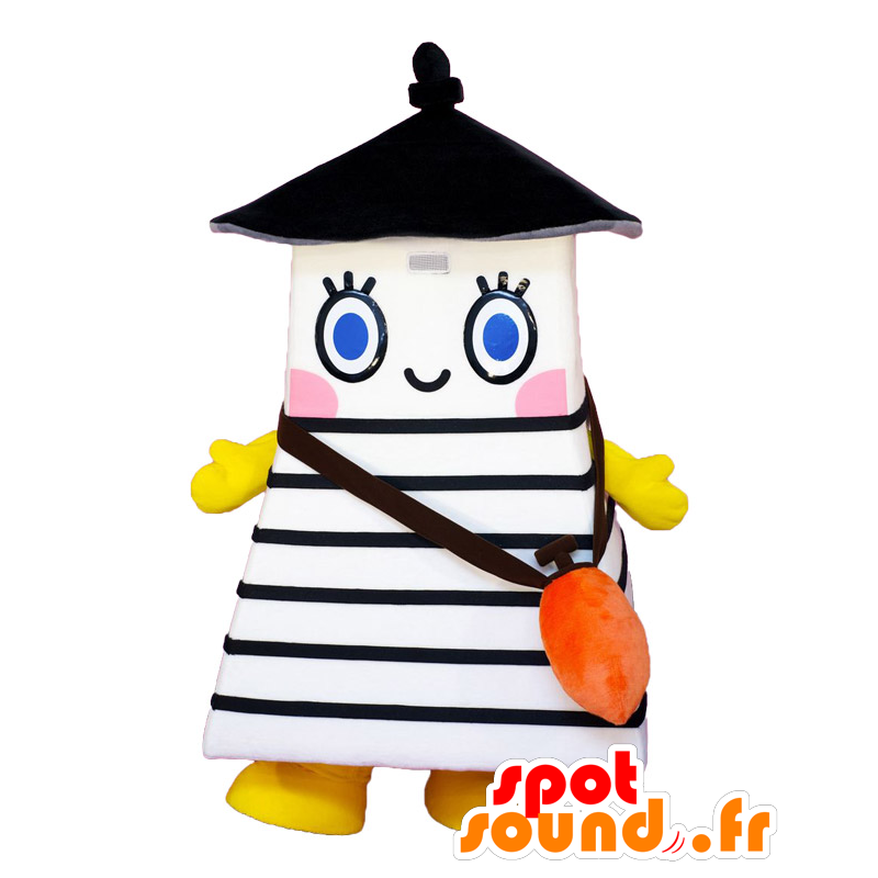 Mascot Nishinoto Akari, faro, iglesia, templo blanco y negro - MASFR25725 - Yuru-Chara mascotas japonesas