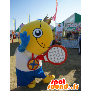 Amarela tênis bola mascote, gigante e sorrindo - MASFR25732 - Yuru-Chara Mascotes japoneses