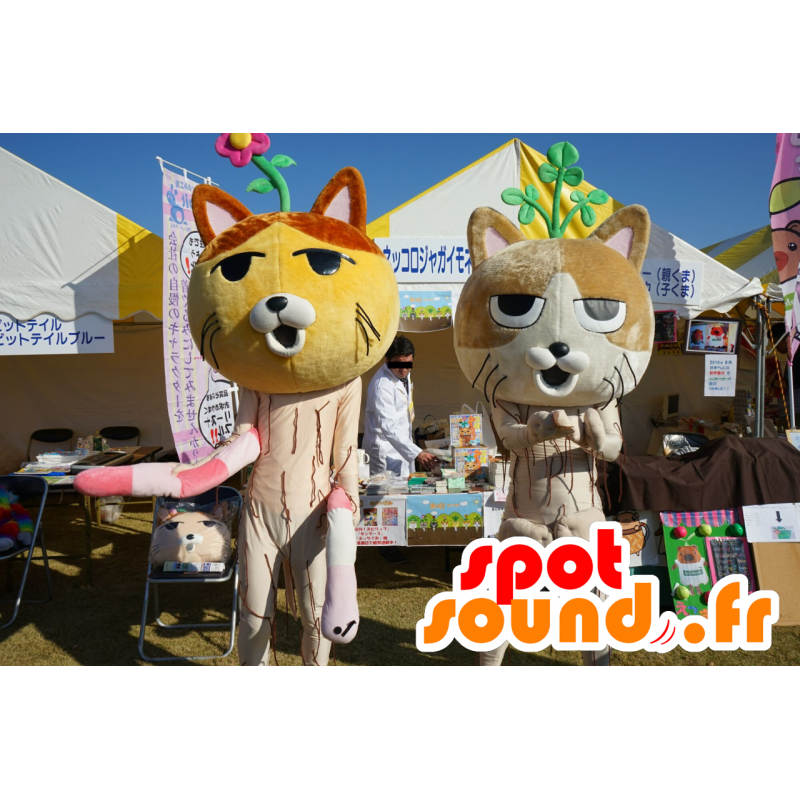 2 maskoter Nekkoro, gule og brune katter, gigantiske - MASFR25733 - Yuru-Chara japanske Mascots