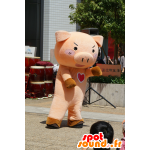 Mascotte de cochon rose, géant, à l'air farouche - MASFR25734 - Mascottes Yuru-Chara Japonaises