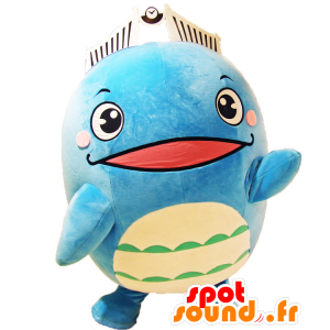 Mascotte de Shimorun, gros poisson bleu, avec une couronne - MASFR25735 - Mascottes Yuru-Chara Japonaises
