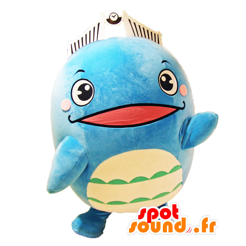 Mascotte de Shimorun, gros poisson bleu, avec une couronne - MASFR25735 - Mascottes Yuru-Chara Japonaises