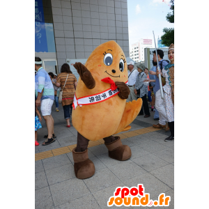 Mascotte de renard orange, avec de grands yeux et une couronne - MASFR25738 - Mascottes Yuru-Chara Japonaises