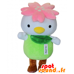 Sakulucky Maskottchen, weißer vogel, rosa und grüne Blume - MASFR25739 - Yuru-Chara japanischen Maskottchen