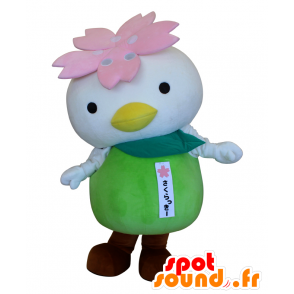 Μασκότ Sakulucky, λευκό πουλί, ροζ και πράσινο λουλούδι - MASFR25739 - Yuru-Χαρά ιαπωνική Μασκότ