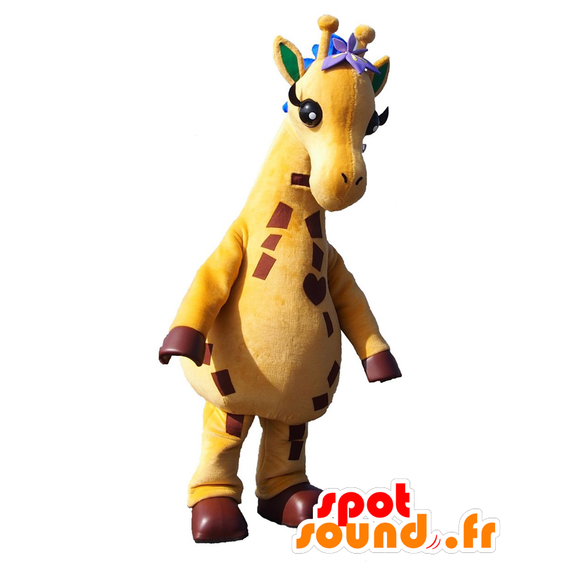 Horikirin maskot, gul och brun giraff, vacker och rolig -