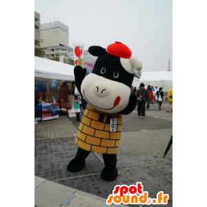 Mucca mascotte bianco e nero con un vestito giallo - MASFR25747 - Yuru-Chara mascotte giapponese