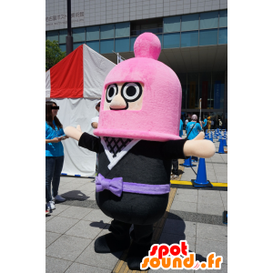 Mascot man dressed in black with a pink hood - MASFR25749 - Yuru-Chara Japanese mascots
