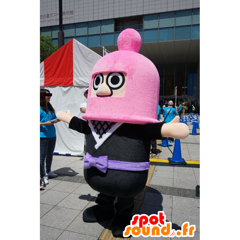 Mascota del hombre vestido de negro con una capucha de color rosa - MASFR25749 - Yuru-Chara mascotas japonesas