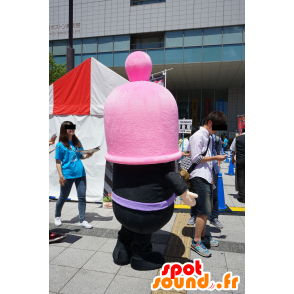 Mascotte de bonhomme habillé en noir, avec une cagoule rose - MASFR25749 - Mascottes Yuru-Chara Japonaises