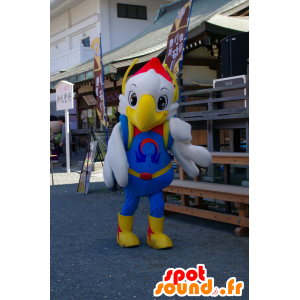 Mascotte pájaro gigante blanco con un traje azul futurista - MASFR25750 - Yuru-Chara mascotas japonesas