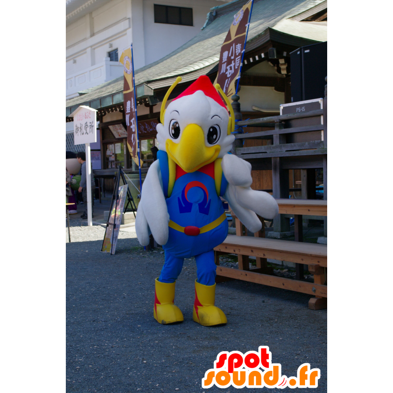 Mascotte giant white bird with a futuristic blue outfit - MASFR25750 - Yuru-Chara Japanese mascots