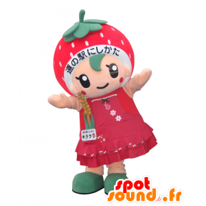 Mascot Kirara, jättiläinen mansikka, punainen ja valkoinen Tochigi - MASFR25753 - Mascottes Yuru-Chara Japonaises