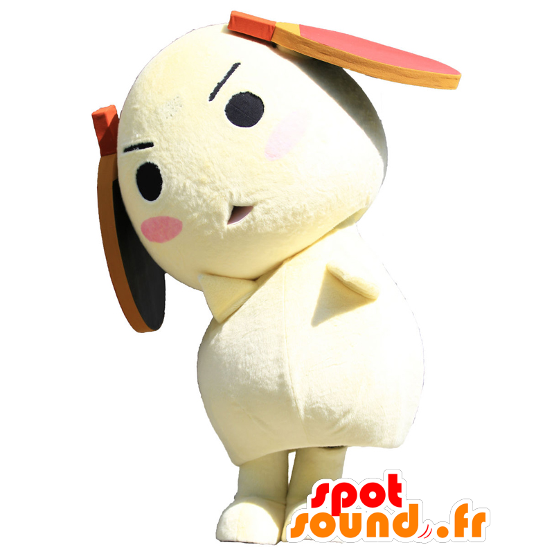 Tama-kun μασκότ, κίτρινο σκυλί, με ρακέτες του τένις - MASFR25756 - Yuru-Χαρά ιαπωνική Μασκότ