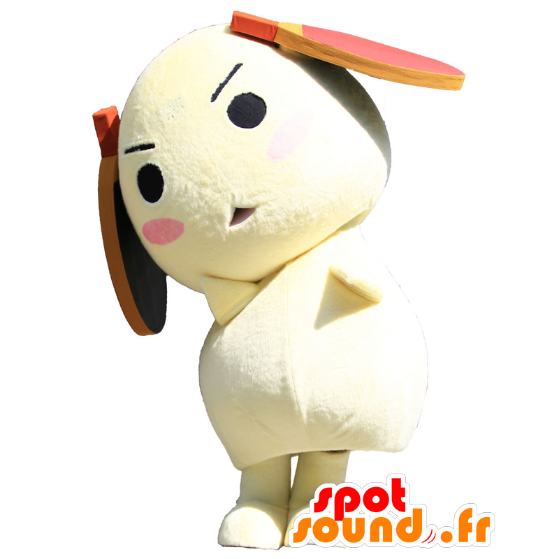 Tama-kun μασκότ, κίτρινο σκυλί, με ρακέτες του τένις - Ιαπωνικές μασκότ Yuru-Chara - MASFR25756 - SpotSound.fr