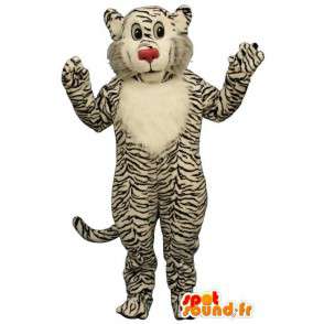 Tiger Mascot bianco striato di nero. Costume da tigre - MASFR006825 - Mascotte tigre