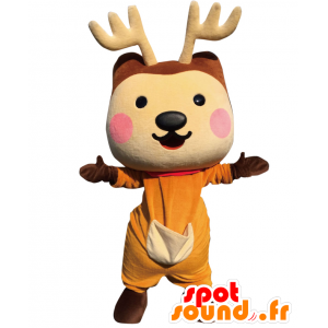 Mascotte de Narassy, mi-chien, mi-renne, marron et orange - MASFR25758 - Mascottes Yuru-Chara Japonaises