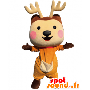 Mascot Narassy, ​​puoli-koira, puoli-poro, ruskea ja oranssi - MASFR25758 - Mascottes Yuru-Chara Japonaises