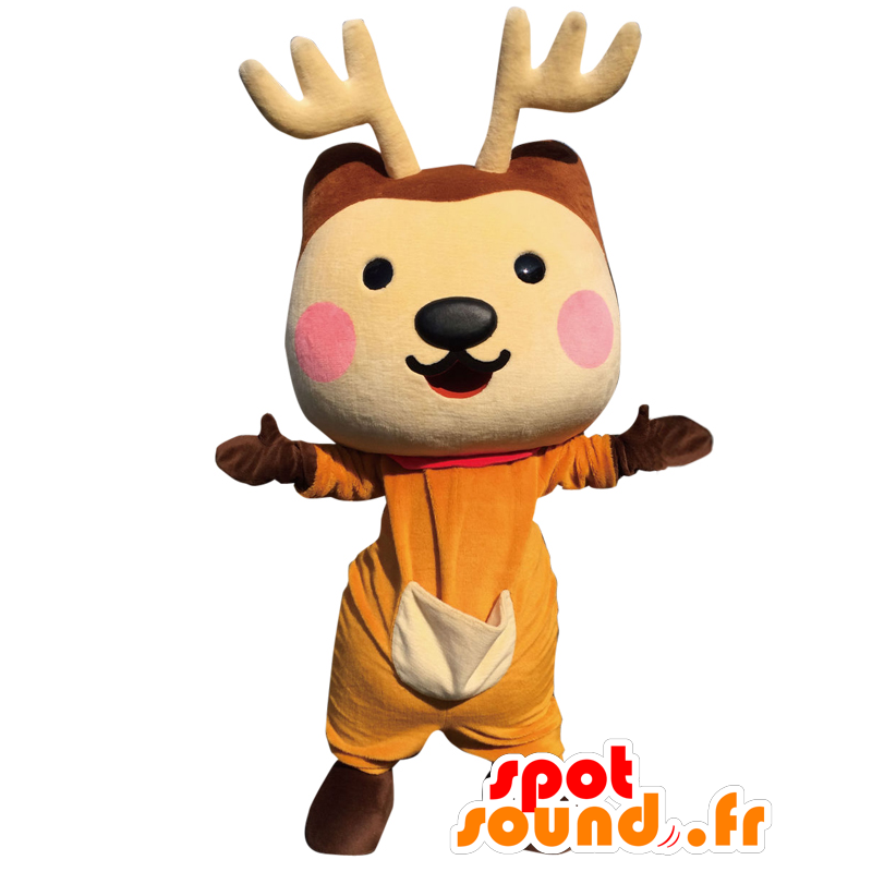 Mascotte de Narassy, mi-chien, mi-renne, marron et orange - MASFR25758 - Mascottes Yuru-Chara Japonaises