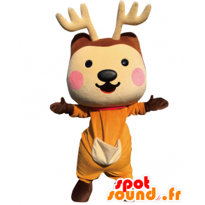 Mascotte de Narassy, mi-chien, mi-renne, marron et orange - MASFR25758 - Mascottes Yuru-Chara Japonaises