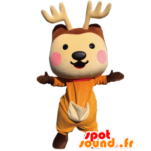 Mascot Narassy, ​​puoli-koira, puoli-poro, ruskea ja oranssi - MASFR25758 - Mascottes Yuru-Chara Japonaises