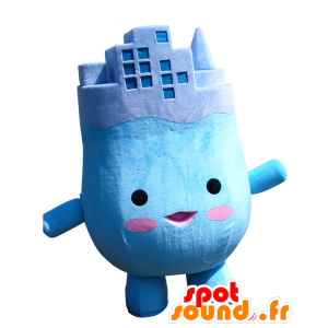 Mascotte de Miratan, bonhomme bleu, avec des buildings sur la tête - MASFR25761 - Mascottes Yuru-Chara Japonaises