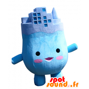 Mascot Miratan, blå mand, med bygninger på hovedet - Spotsound