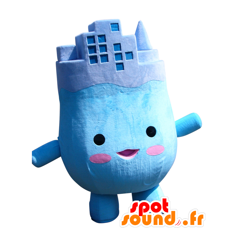 Mascotte de Miratan, bonhomme bleu, avec des buildings sur la tête - MASFR25761 - Mascottes Yuru-Chara Japonaises