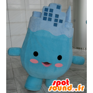 Mascotte de Miratan, bonhomme bleu, avec des buildings sur la tête - MASFR25761 - Mascottes Yuru-Chara Japonaises