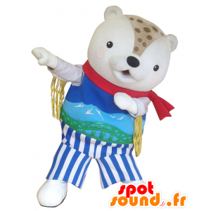 Mascotte Asa Tsupi, weißer Teddybär mit einem bunten Outfit - MASFR25763 - Yuru-Chara japanischen Maskottchen
