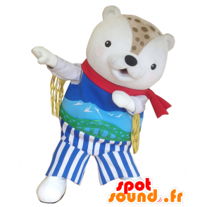 Mascotte Asa Tsupi, weißer Teddybär mit einem bunten Outfit - MASFR25763 - Yuru-Chara japanischen Maskottchen