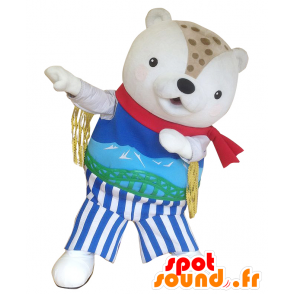 Mascotte Asa Tsupi, oso de peluche blanco con un traje colorido - MASFR25763 - Yuru-Chara mascotas japonesas