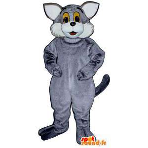 Šedá a bílá kočka maskot. šedá kočka oblek - MASFR006826 - Cat Maskoti