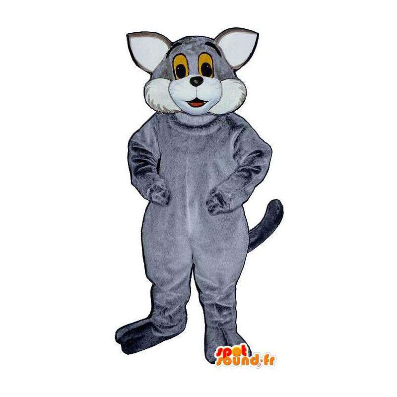 灰色と白の猫のマスコット。灰色の猫のコスチューム-MASFR006826-猫のマスコット