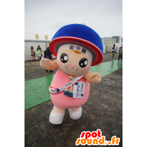 くるりんのマスコット、ピンクのキャラクター、青いヘルメット付き-MASFR25771-日本のゆるキャラのマスコット