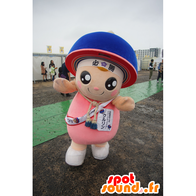 Kururin mascotte, carattere rosa con un casco blu - MASFR25771 - Yuru-Chara mascotte giapponese