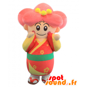 Mascota Umeko-chan, chica de color rosa con una túnica roja - MASFR25773 - Yuru-Chara mascotas japonesas